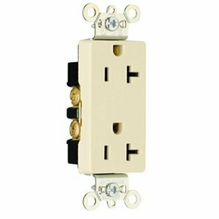 PASS & SEYMOUR Spec Grade Duplex Receptacle, 2 -Pole, 20 A, 125 V, Back, Side Wiring, Ivory 26352I